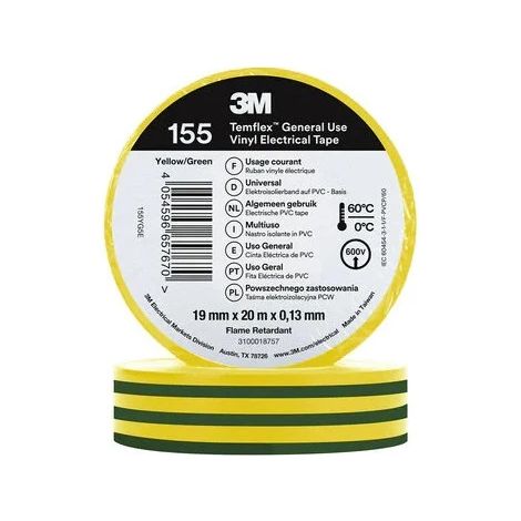 Temflex Isolierband 155 PVC 19mm x 20m 3M 7100184744 Gelb/Grün
