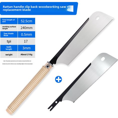 Scie japonaise à dos – manche rotin + lame rechange – double tranchant, scie à tenon, pour bois dur et menuiserie (1/5)