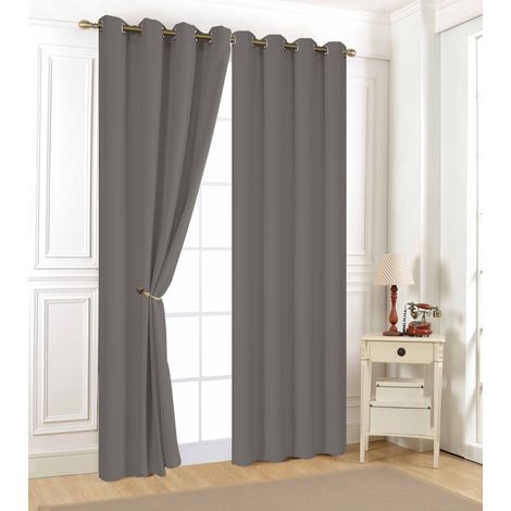 Lot de 2 rideaux occultants 140 x 240 cm – 100 % microfibres – Prêt à poser avec 8 anneaux – Couleur gris – Rêves & Déco