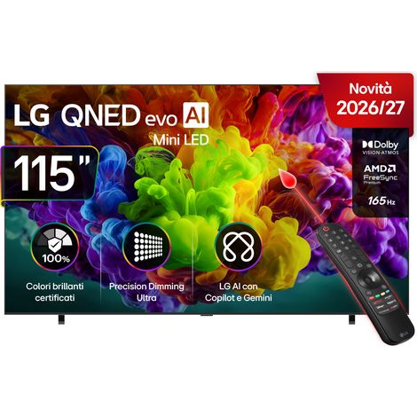 LG QNED evo AI MiniLED 115 pollici Serie QNED93B 115QNED93B6, 4K, Dolby Vision, Precision Dimming Pro, VRR 165Hz,SMART TV 2026