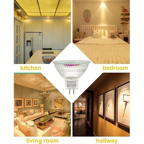 Ampoules Halogènes, Ampoule Spot MR16, Ampoule 12V 20W, Ampoule gu5.3 Ampoule MR16 Dimmable, 2 Broches Ampoules Halogène Blanc Chaud 2700K, Couvercle en Verre pour Plafonnier, Pack de 6, (1/5)