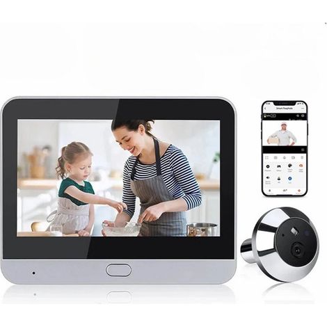 Intelligente Video-Türklingel mit Kamera und Gong inklusive App – 1080p Full HD WLAN-Türspion – Digitaler Türspion – Grau (1/5)