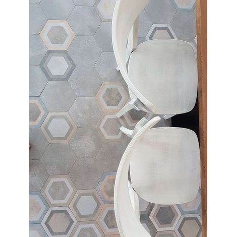 Aelle - Carrelage sol / mur hexagonal effet béton gris RIFT HEXAGONO CEMENTO - Vendu par boîte de 0.504 m²