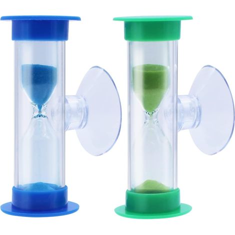 Lot de 2 sabliers avec ventouse - 2 minutes et 3 minutes - Sablier coloré - Minuterie pour le brossage des dents des enfants - Cuisine - Salle de classe - Gestion du temps à la maison (1/5)