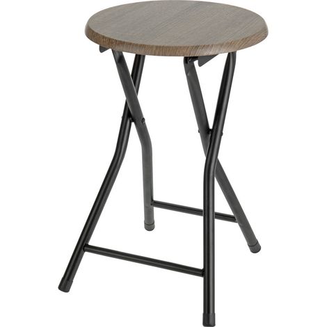 Klapphocker aus Holz - Klappstuhl, Sitzhocker in schwarz/Natur - Metall Hocker mit runder Holz Sitzfläche