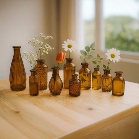 Dekorative mini glasvasen 10er set - strukturierter vintage stil