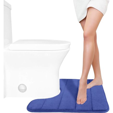 Tapis De Bain En Mousse À Mémoire De Forme - Forme En U Pour Toilette - 40 X 50 Cm - Bleu - Non Glissant - Lavable En Machine (1/5)