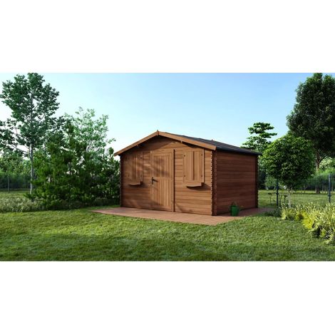 Altanka – Abri de jardin en bois 12m2 – Dimensions 4x3m – Épaisseur 28mm – Traité autoclave – Couleur marron – Construction emboîtée (1/5)