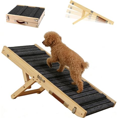 Wooden Dog Ramp, Foldable Ramp for Dogs, Car, Adjustable Stairs, for Bed (1/5)
