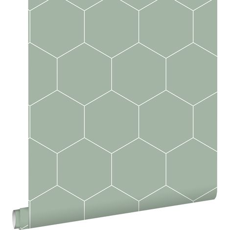 papier peint hexagone vert grisé et blanc - ESTAhome (1/5)
