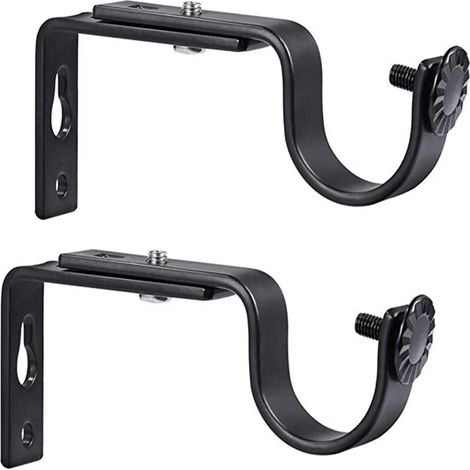 Supports de tringle à rideaux haut de gamme - Lot de 2 - Fixation murale réglable - Support pour tringle à rideaux - Noir (1/3)