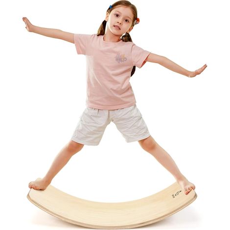 COSTWAY Planche à Bascule en Bois Incurvée avec Feutre Charge 220KG pour Yoga,Sport pour Adultes et Enfants 90 x 40 x 19CM (1/4)