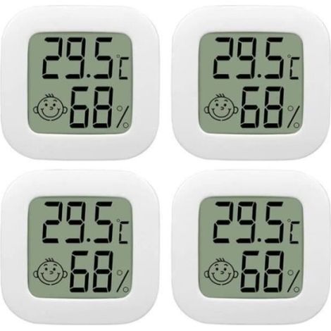 4 Pack Thermometre Interieur Mini LCD Thermomètre Hygrometre Haute Précision Température Hygromètre Moniteur avec Air icône (1/4)