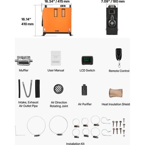 Chauffage à air diesel, fonctionnement silencieux, télécommande, 8KW (1/2)