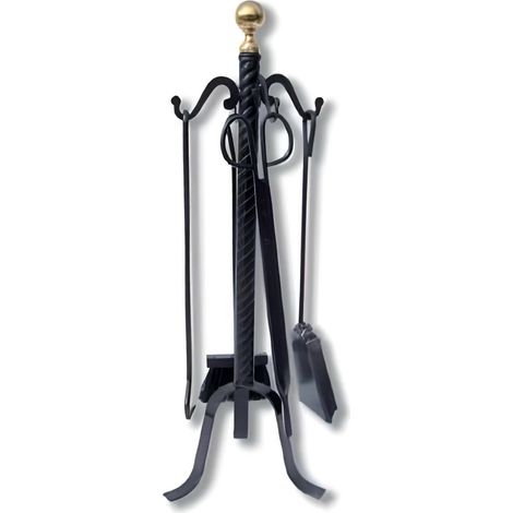 Serviteur/Garniture de cheminée ensembles d'outils pince à feu pelle brosse en fer forgé avec boule dorée coloris Noir - Hauteur 72cm