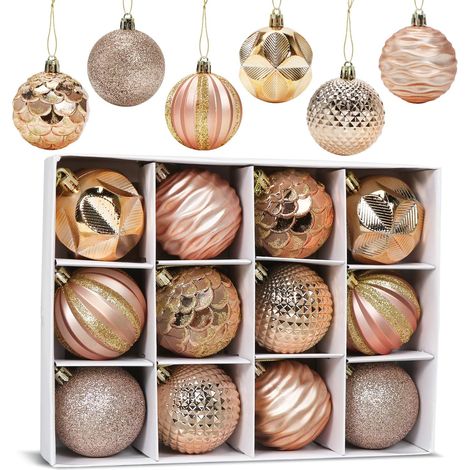 12 roségoldene Weihnachtskugeln, 6 cm Durchmesser, bruchsicherer Kunststoff, für Weihnachtsbaum-, Hochzeits- oder Heimdekoration