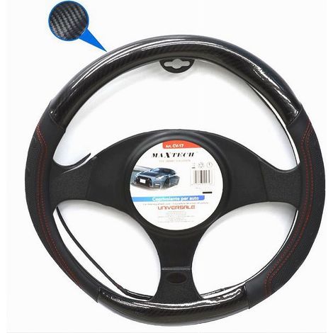 TRADE SHOP - Coprivolante Per Auto Fodera Antiscivolo Sterzo Universale 38cm Nero Rosso Cv-17 -