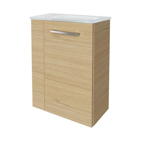Fackelmann B. STYLE SBC Gäste-WC Set 2 Teile – Waschtischunterschrank in Holz Braun mit Waschbecken aus Glas in Weiß – Waschbeckenunterschrank schmal – Türanschlag rechts – 45 cm breit"-"90102145 (1/5)