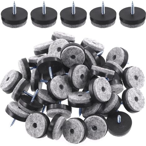 Assorted set of felt furniture glides, 40 pieces, 28 mm, black, with screw-in glides, for wooden legs of chairs, tables, sofas (1/5)