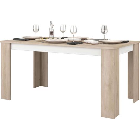 Mesa de Comedor Fija Azzaro , Mesa Salón Roble Japonés y Blanco mate 158x76x88 cm