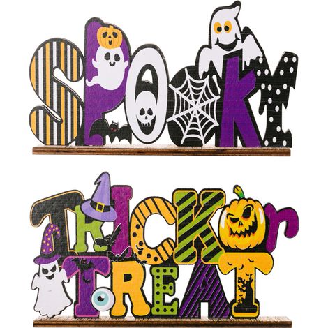 Holzschilder für Halloween-Tischdekorationen – Holzdekorationen für Halloween, Geisterfeste, kreative Ornamente, gruselige Holzornamente, Alphabet, Kürbisse für Zuhause, Partytischzubehör