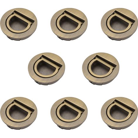 Poignée ronde à anneau de traction encastré, 8 pièces Poignées cachées Tatami dissimulées tirettes de porte d'armoire quincaillerie de meuble avec vis pour armoire garde-robe tiroir (Bronze) (1/5)