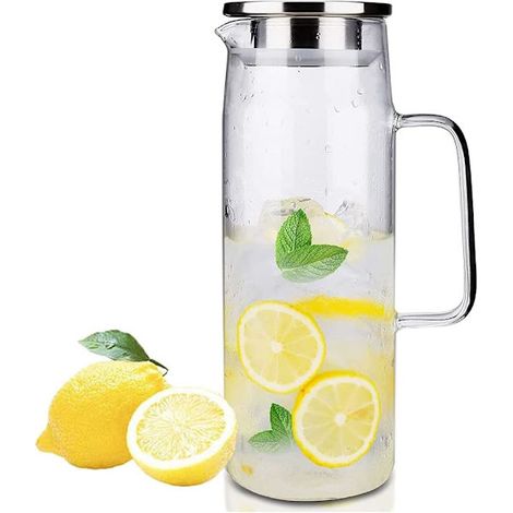 Pichet en verre borosilicate pour eau, jus ou thé glacé, avec couvercle et brosse de nettoyage, capacité 1500 ml. (1/5)