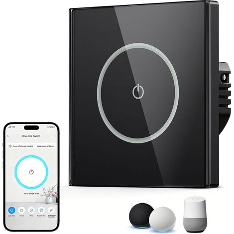 WiFi Interrupteur Tactile, 1 Gang 1 Voie Interrupteur Connecté Conducteur neutre nécessaire, 1 voie, interrupteur WiFi compatible avec 15/Google, interrupteur WiFi avec Tuya/Smart Life (1/5)