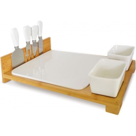 Set Tagliere con Ciotole in Porcellana e Coltelli Formaggio 20 x 43 cm (1/2)