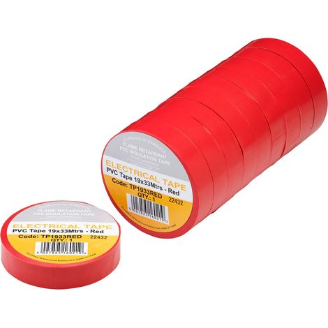Draper 29501 Red PVC Electrical Insulation Tape, 19mm x 33m (Pack of 10) (1/2)