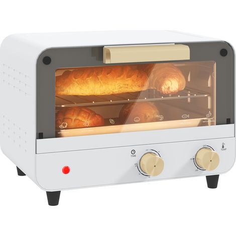 Forno elettrico 12L réglable en température avec minuterie, finition blanc et or, dimensions 31,5x27,7x22,7 cm, acier et plastique