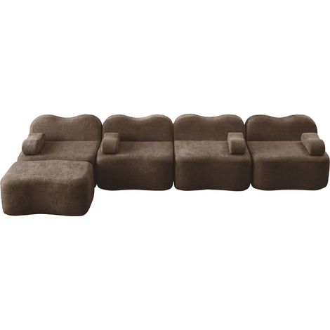 Divano modulare angolare a L per 4 posti con 1 pouf, velluto marrone MODENUIT (1/5)