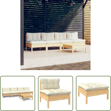 vidaXL Terrassenmöbel -  5-tlg. Garten-Lounge-Set mit Creme Kissen Kiefernholz (1/5)