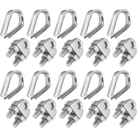 Câble métallique de construction navale en acier inoxydable 304, résistant à la rouille, avec pinces de serrage pour câbles, cordes à vêtements et cordes de traction. (1/5)