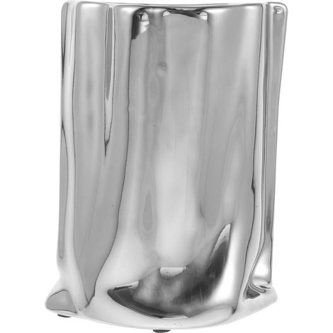 Vase Décoratif en Céramique Plissée 17 Cm Argenté Petit Modèle pour Fleurs Séchées et Centre de Table, Pot de Fleurs Moderne pour Maison et Bureau, Accessoire de Décoration (1/5)