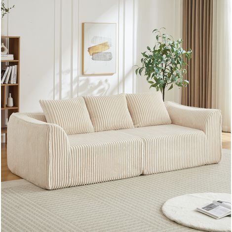 Canapé modulaire en velours côtelé beige 235 cm, rembourrage en mousse, sans montage, lignes courbes (1/5)