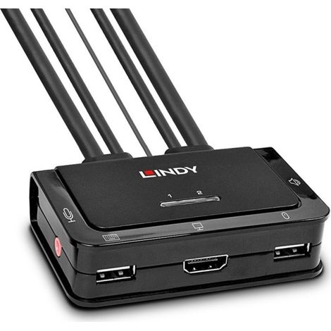 LINDY 2 Port HDMI 2.0 18G USB 2.0 Cable KVM Switch mit Audio