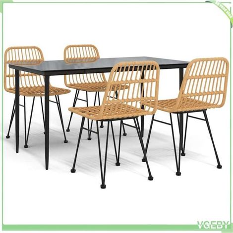 Ensemble à manger de jardin 5pcs - FAFEICY - 3157876 - Résine tressée résistante - Structure acier - Table verre trempé 160x80x74 cm (1/5)