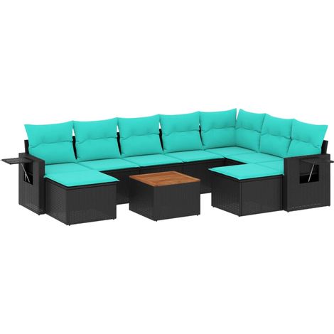 Maison Exclusive - 10-teiliges Gartensofa-Set mit Kissen, schwarz (1/5)