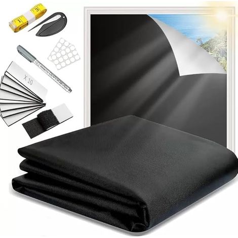 Store Occultant sans Percage Volet - Rideau Opaque Tissu Occultant pour Fenêtre - Store Occultant Fenetre sans Percage 300x145cm (1/5)