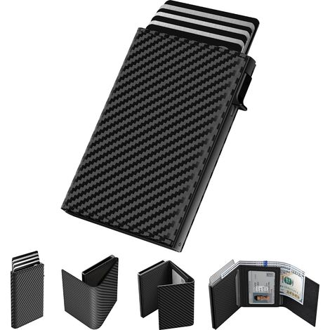 Porte-cartes portefeuille pour homme : étui en aluminium à ouverture facile, cuir véritable, élégant, protection RFID, fin et minimaliste, poche avant - capacité de 9 à 14 cartes fenêtre pour carte d (1/5)
