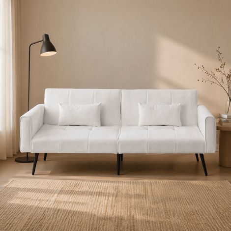 Divano letto 173 cm beige con rivestimento in corduroy e funzione letto (1/5)