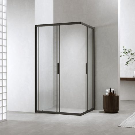 Box Doccia 70x90 Cm h190 Scorrevole Profili Nero Opaco Cristallo 6mm Temperato Trasparente Neat