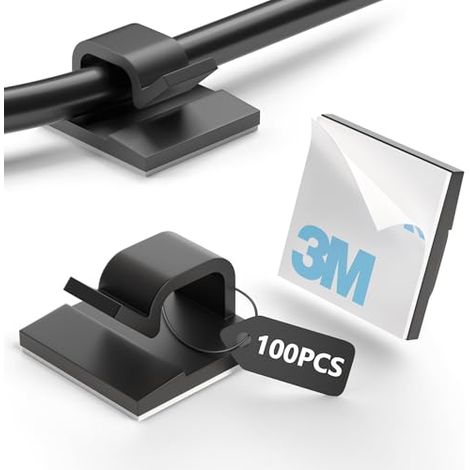 100 pezzi di clip per cavi autoadesive, clip per la gestione dei cavi, organizzatori per cavi, clip per cavi, fermacavi, ganci per cavi, staffe metalliche (nere)