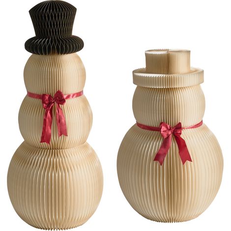 Conjunto de 2 figuritas de muñecos de nieve de papel con forma de panal origami decoración navideña beige Klaralven