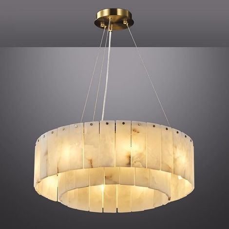 Kviflon lustre rond albâtre Ø 58 cm, laiton doré, salon (1/5)
