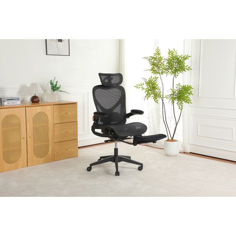 MEUBLIV Chaise de bureau ergonomique noire – dossier pliable, appui-tête et repose-pieds (1/5)