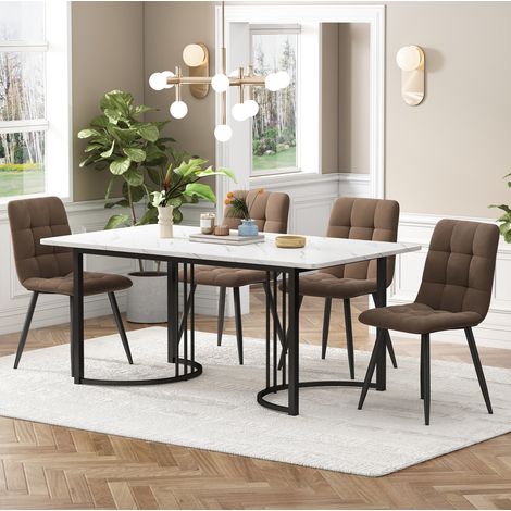 tavolo pranzo 140x80 set con 4 sedie effetto marmo OKMYHOME (1/5)