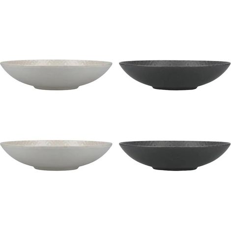 KitchenCraft Juego de 4 Cuencos para Pasta de Gres Esmaltado Sin Plomo y en Relieve Gris / Negro en Caja de Regalo 22cm (1/3)