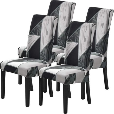 Stretch-Stuhlhussen, universell bedruckte Stuhlhussen, rutschfeste Stuhlkissen für Zuhause, Hotel und Restaurant, Federgrau (1/4)